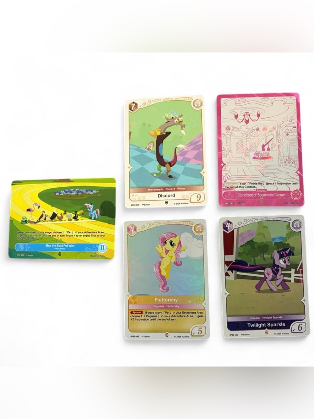 Lot of 6 MLP TCG Cards BP02 1st Ed Sugarcube Corner Pink Foil Fluttershy Discord